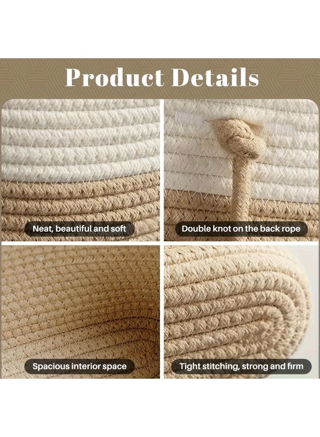 White And Khaki Fabric Hanging Storage Basket Set Wall Mounted Organizer For Living Room Bedroom Kitchen - Image 4